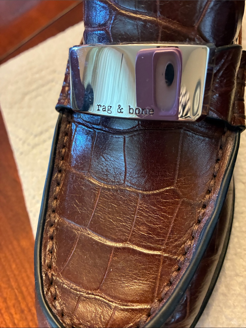 RAG & BONE. GORGEOUS Brown Croc-Embossed Leather Loafers. Size 38. SOFT. NWOT - Picture 2 of 16
